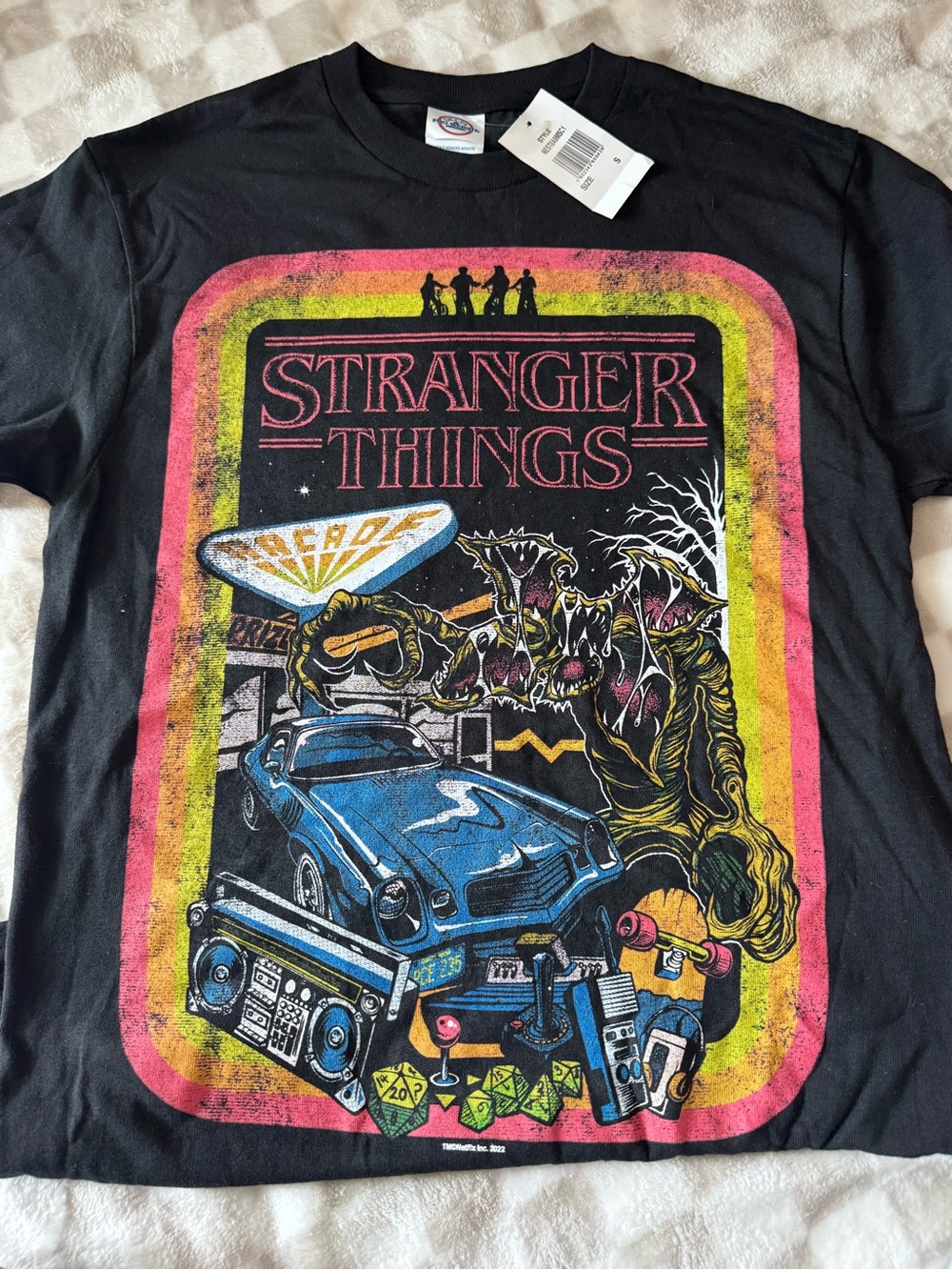 Stranger Things Graphic Tee - Black with Multicolor Retro Print